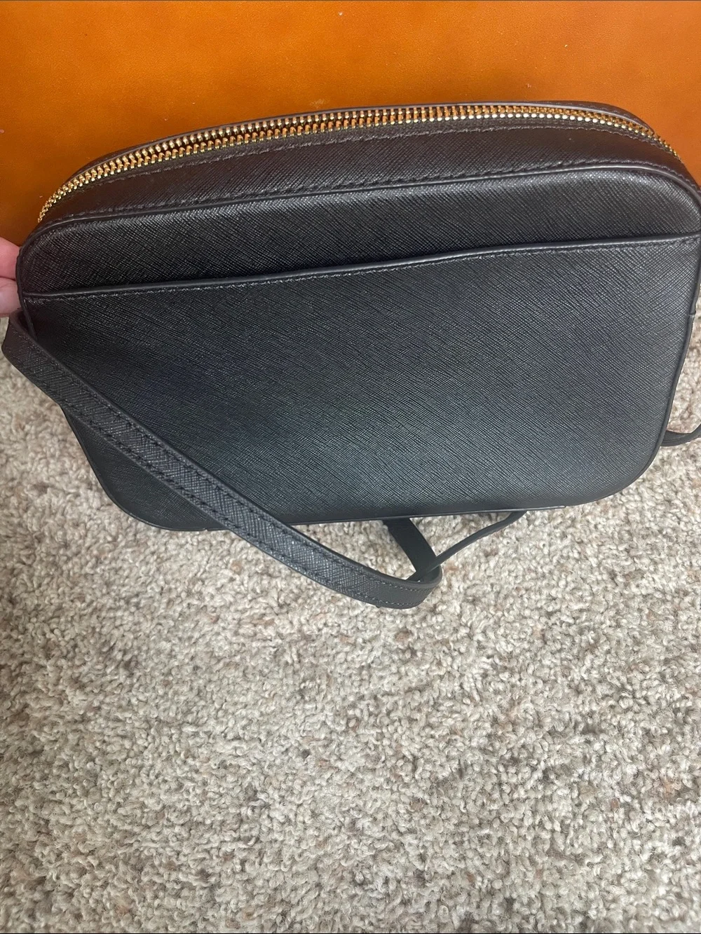Michael Kors Black Crossbody Camera Bag with Gold Chain Detail